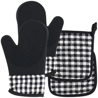 4er-Set Silikon-Ofenhandschuhe und Topflappen, bis 240 °C, abwischbar