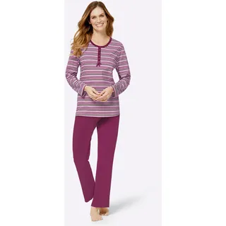 Schlafanzug WÄSCHEPUR Gr. 48/50, lila (malve, malve, geringelt) Damen Homewear-Sets Pyjamas
