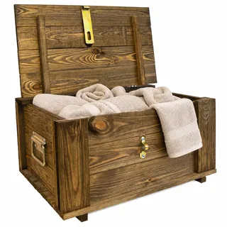 Kistenkolli Altes Land Holztruhe „Hugo“ mit Deckel – Aufbewahrungsbox & Spielzeugkiste aus Massivholz, Braun