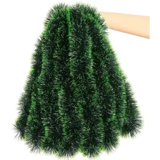 Odot Weihnachtsgirlande Lametta Weihnachten Girlande 2 Meter Weihnachtsbaum Deko Verschlüsselt Grün Künstliche Tannengirlande für Wände Treppen Kamin Haustür Innen und Außen (Grün,4 Stück)