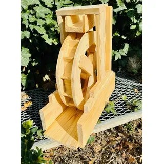 DARLUX Garten-Deko Holz Wasserrad L mit Rinne I Wasserspiel I Wassermühle I Mühlenrad I Gartendekoration I Deko Kaskade I Höhe 42 cm Natur