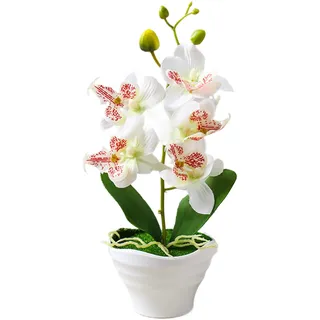 Künstliche Orchidee, 5 Köpfe, künstliche Orchideen, Topfpflanze, 26,7 cm, realistische Orchideen, künstliche Blumen im Topf, Phalaenopsis-Orchidee mit Vase für Tischdekoration, Hochzeitsdekoration,