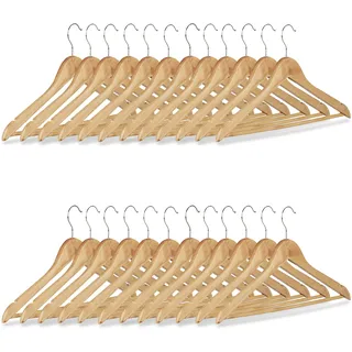 Relaxdays Kleiderbügel Set, 24 Hosenbügel aus Holz, Garderobenbügel, Haken 360° drehbar, HxB: 22,5x44,5cm, natur/silber