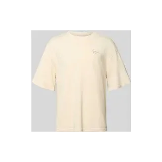 Oversized T-Shirt mit Logo-Stitching, Ecru, S