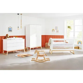Pinolino Babyzimmer Pinolino Bridge, Weiß, Esche, Holz, Holzwerkstoff, Esche, massiv, 5 Fächer, 6 Schublade(n) Schubladen, 76x94x151 cm, in verschiedenen Größen erhältlich,zum Juniorbett umbaubar, höhenverstellbar, Sprossen mit Normabstand, Aufbauanleitung im Karton, Lattenrost inklusive, Schlupfsprossen, Babymöbel, Babyzimmer-Sets