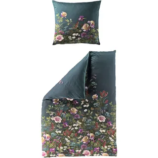 BIERBAUM 5323 Blumen Baumwolle Blau 135 x 200 cm + 2 x 80 x 80 cm