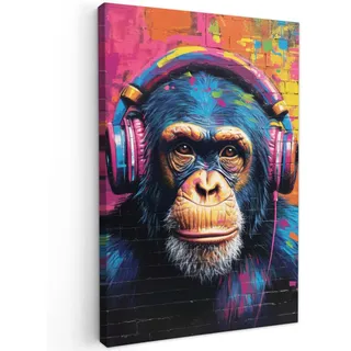 OnlyWow Leinwand Bilder Bunte Schimpanse | Gr.: 60 x 80 cm