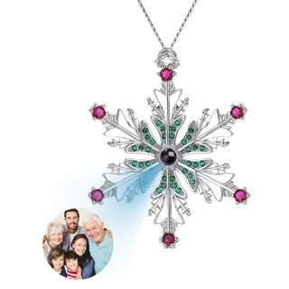 Personalisiertes Foto-Weihnachtsschmuckstück mit 2025–Individueller Fotoprojektionsanhänger mit Bild im Inneren,individuelle Christbaumkugel,Geschenke für Familienpaare (Bunte Schneeflocken)