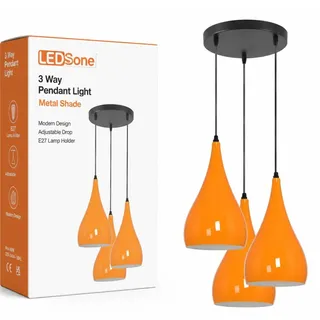 LEDSone Deckenleuchte, 3-Wege-Hängelampe, Tropfenform, mit Augapfel-Design, Rot, modernes ES E27 UK-Lampenfassung (orange)