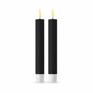 ReWu LED Kerze Deluxe Homeart, Indoor LED-Kerze mit Realistischer Flamme auf einem Echtwachsspiegel, Warmweißes Licht, Schwarz, Stabkerze, 15 cm, Echtwachs