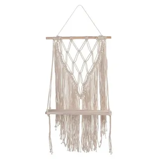 Hängeregal Makramee-Dekoregal MIRA, Creme, mit Holzstab, Seil zum Aufhängen, Ablage für Deko, B 40 x H 75 cm braun