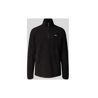 Fleecepullover mit Label-Stitching und Stehkragen, Black, XXL