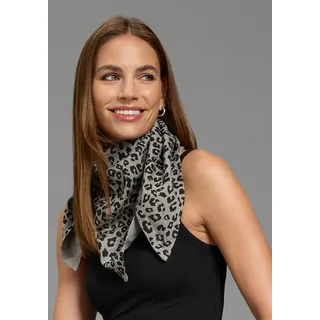 Modeschal LAURA SCOTT "Vielseitig kombinierbar", Damen, grau (grau melange, schwarz), Feinstrick, Viskosemischung, bedruckt, gemustert, Modetücher, mit trendigem Leoparden-Alloverdruck - NEW