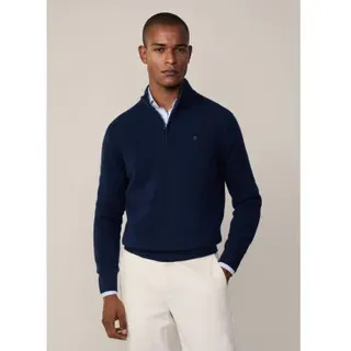 Hackett London für Herren. HM703239 Marineblauer Wollpullover (S), Lässig, Wolle