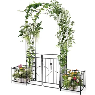 Costway Rosenbogen mit Tür 202 x 50 x 220 cm Schwarz