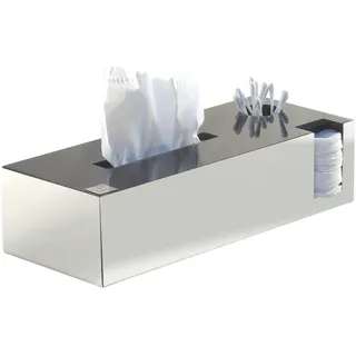 Schönbeck Design Tissuebox Kombibox aus Edelstahl & Glas – Kosmetiktücherbox, Wattepads & Wattestäbchen Halter – Bad Organizer & Aufbewahrung – Papiertuchbox (Poliert/Schwarz)