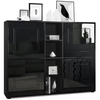 Möbelhandel Klipenstein Highboard NOAH V3, Kommode Schrank Landhaus, Korpus Schwarz matt schwarz