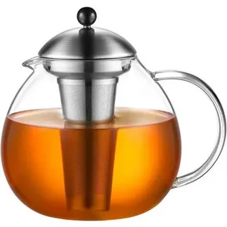 Silberne Teekanne 2000ml mit Edelstahl Teesieb Borosilicate Glas