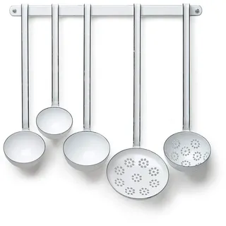 Riess, 0576-033, Schöpferset, 5-tlg., Emaille, CLASSIC WEIß, mit Haken zum Aufhängen, Retro, Vintage, ohne Löffelblechleiste