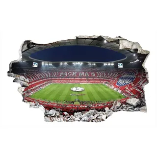 K&L Wall Art Wandtattoo 3D Wandtattoo Fußball FC Bayern München Aufkleber FCB Stadion Pack Mas, Mauerdurchbruch Wandbild selbstklebend bunt