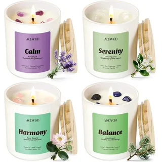 Duftkerzen-Set, 4 Stück, für den Hausgebrauch, 28 oz, Brenndauer: 200 Stunden, Aromatherapie-Kerzen mit Kristallen, Lavendel-, Jasmin- und Seeros...