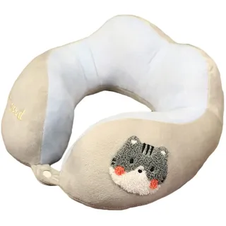 Memory Foam Reisekissen Kinder Nackenkissen Niedliche Tierform Nackenhörnchen Kopfstütze Baby Reise Schlafkissen (Katze)