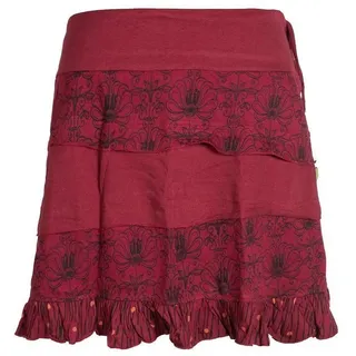 Vishes Rüschenrock Rüschen Rock mit dehnbarem Bund und Taschen Patchwork, Cacheur, Goa, Hippie, Elfen Style rot 42-44