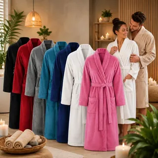 Bademantel Uni Microfaser Saunamantel Morgen Mantel Damen & Herren v. Modelle Farbe: Pink Größe: S/M - Rosa - S/M