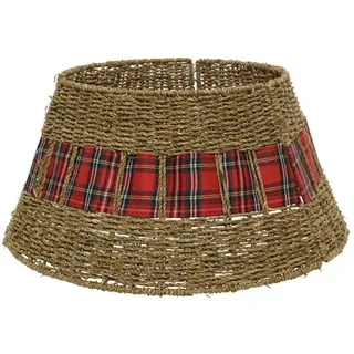 Weihnachtsbaumrock 70x28cm Seegras mit Tartan Motiv Natur Braun / Rot - Naturbelassen