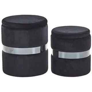 Beliani Pouf mit Stauraum rund Samt schwarz Metall 2er Set Sitzhocker Glamour Look Doris