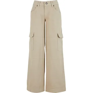 URBAN CLASSICS Ladies Low Waist Cargo Denim in Beige, Größe 28