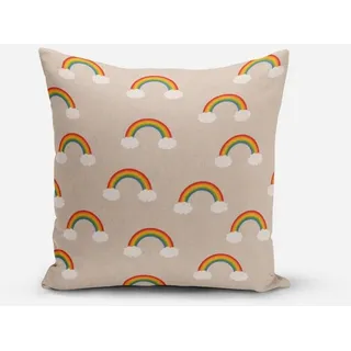 SCHÖNER LEBEN. Dekokissen Kissenhülle Over the Rainbow Regenbogen Wolken natur bunt 60x60cm, made in Germany,handmade bunt quadratisch | 60 cm x 60 cm