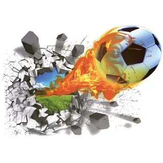 WandSticker4U®- 3D Wandtattoo FUSSBALL groß mit Feuer (50x70 cm) I Wandsticker Kinderzimmer Jungen Fussball Sport Poster I Wanddeko Fussball Jugendzimmer Deko Jungen Mädchen Tür Aufkleber COOL