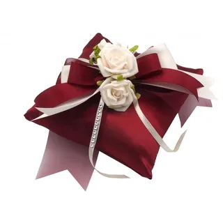 ZauberDeko Ringkissen Kissen Ringe Hochzeit Traukissen Bordeaux 18x18cm Polyester 1 Stück