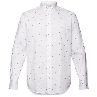 Esprit Langarmhemd Gemustertes Hemd, 100 % Baumwolle weiß M
