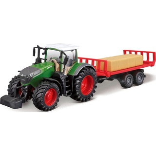 Bburago Spielzeug-Traktor Farmland, FENDT Vario 1050 mit Heuballen-Transporter grün