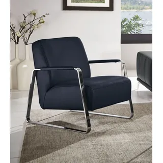Cocktailsessel W.SCHILLIG "quadroo Designsessel, Loungesessel", blau (blau z59), B:65cm H:82cm T:82cm, Velourgewebe V41 (100% Polyester);Longlife Xtra-Leder Z59 - Glattleder;Longlife Xtra-Leder Z73 - Glattleder;Stoff S37 (100% Polyester): Luxus-Microfaser in Lederoptik, Sessel, Cocktailsessel, mit bezogenen Armlehnen, Gestell in Chrom glänzend