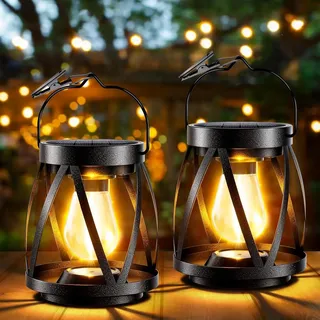 Solarlampen für Außen Hängend, IP65 Wasserdicht Solar Laternen für Draußen mit Größer LED Glühbirne Warmweiß, Solarlaterne für Außen Garten Balkon Hof Patio Terrasse (2 Stück-Twist Modern)