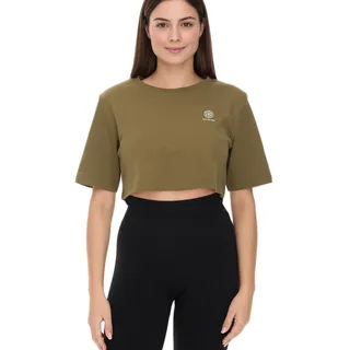 YOU DO YOU Damen T-Shirt im Cropped-Style Fitness-Top mit Rücken-Cut Out Baumwoll-Shirt 905051 Khaki - L