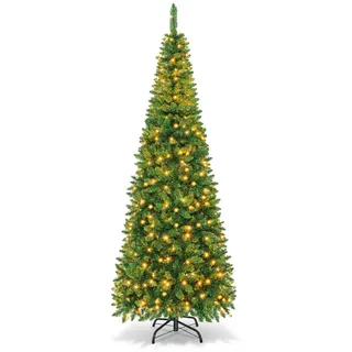 GOPLUS 135/200/225cm Weihnachtsbaum künstlich mit Beleuchtung, LED Tannenbaum künstlich, Weihnachtsbaum schmal mit PVC-Blättern, Christbaum Grün (mit warmweißer Beleuchtung, 225cm)