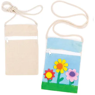 Baker Ross EC1296 Ross Kleine Schultertaschen aus Stoff - Baumwolle - für Kinder zum Bemalen - Stoffbeutel als Geschenkidee - 5 Stück, 18cm x 12cm, Calico