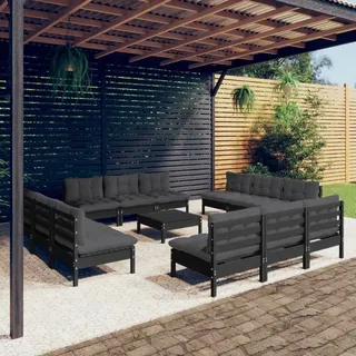 Ankonbej 13-tlg. Garten-Lounge-Set mit Anthrazit Kissen Kiefernholz