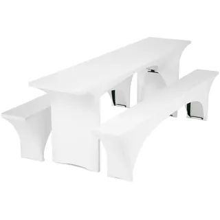 Gräfenstayn Gräfenstayn® Leopold Stretch - Biertischhussen-Set 3 TLG für Bierzeltgarnitur - 50cm oder 70cm Tischbreite - mit Öko-Tex Siegel Standard 100 : "Geprüftes Vertrauen 30560 (Weiß, 50x220cm)