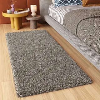 TAPISO Essence Teppich Läufer Flur Brücke Shaggy Hochflor Langflor Grau Einfarbig Weich Modern Design Korridor Schlafzimmer ÖKOTEX 70 x 200 cm