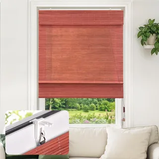 Victoria M. Klemmfix Bambus Raffrollo Sonnenschutz Sichtschutz Rollo Seitenzugrollo ohne Bohren, für Fenster und Türen, 120 x 160 cm, Kirsche
