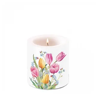 Ambiente Luxury Paper Products Stumpenkerze Blumen / Kommunion / Taufe / Konfirmation-Brenndauer- 35 Stunden (1-tlg), Tischdeko / Ideal als Geschenk bunt|weiß
