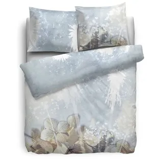 Heckett and Lane Bettwäsche HnL Satin Bettwäsche Blumen Hellblau Ice Blau, Satin, 2 teilig blau