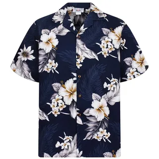 Pacific Legend Original Hawaiihemd Kurzarm Herren Kurzarm Button-Down Front-Tasche Hawaii-Print Enzian Blumen Floral - M