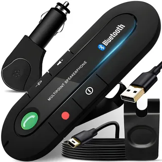 Retoo Freisprecheinrichtung Kfz Auto Bluetooth mit Lautstärkeregler und Musik hören, Freisprechanlage mit Akku bis zu 16 Stunden Kompatibel mit iPhone, Samsung, Schwarz