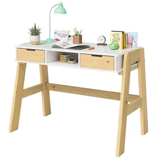 Bellabino Kinderschreibtisch Campo, höhenverstellbar 56-75 cm (mit Schubladen, 1 Ablagefach und 3 Aufbewahrungsfächer), weiß/natur weiß